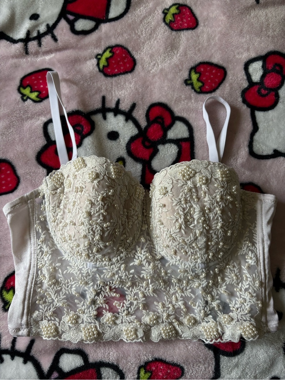 Embroidered Ivory Lace Longline Bralette
